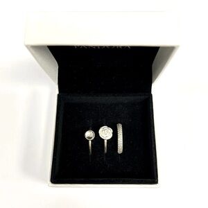 Pandora Silver and White Ring Trio